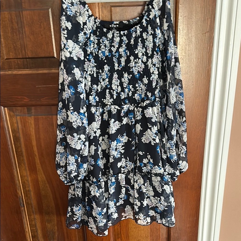 Black and Blue Ruffled Tiered dress with Long Bishop Sleeves